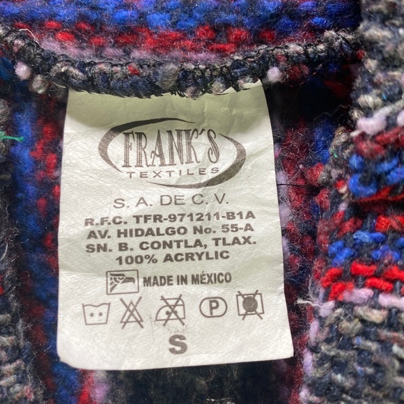 Frank's Textiles Hooded Pullover Poncho Small Gray/Wh/Red Baja Surfer/Skater EUC - Picture 8 of 8